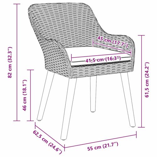 Градински стол 2 pcs Светлосиво 62.5 x 55 x 82 см полиратан