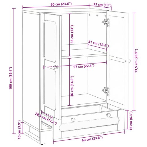 Служебен шкаф Кафяво 60 x 33 x 100 см Солидно мангово дърво