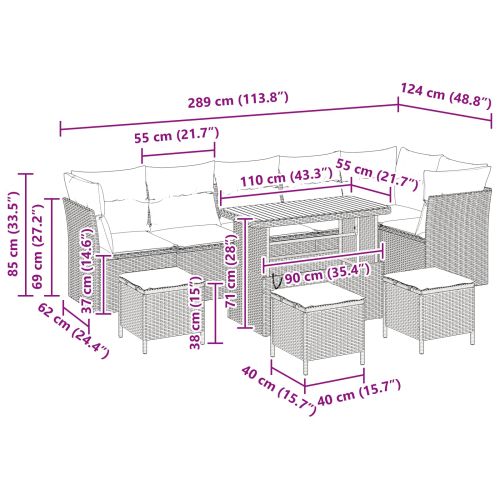 Градински Софа Комплект с възглавница 10 pcs Черно