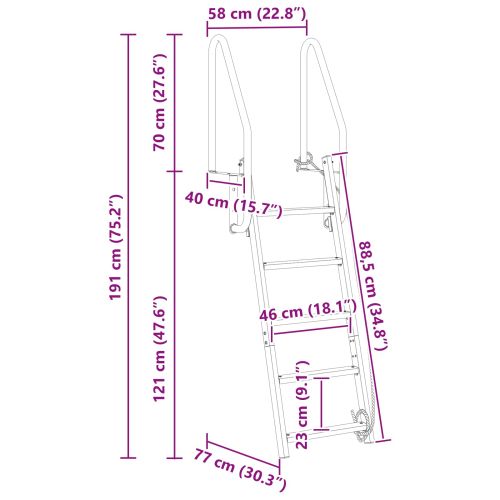 Стълба за кей с 5 стъпала Сребрист 58 x 77 x 191 см Алуминий