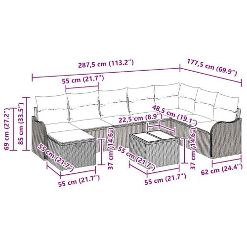 Комплект дивани с възглавница със съхранение Черно полиратан