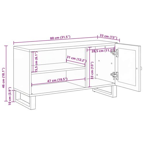 ТВ шкаф с врата Кафяво 80 x 33 x 46 см Солидно мангово дърво
