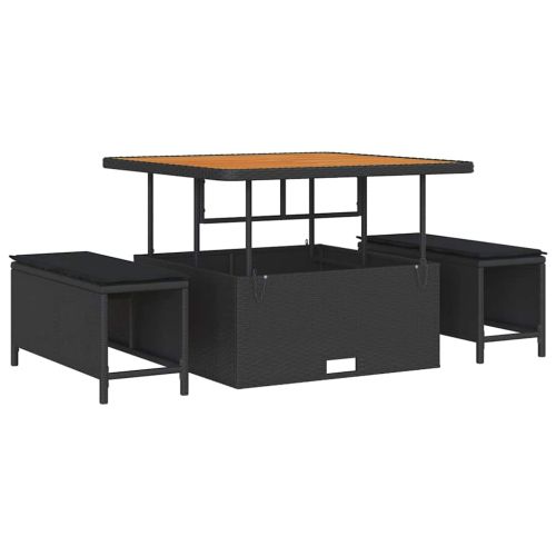 Градински Софа Комплект с възглавница 8 pcs Черно Полиратан