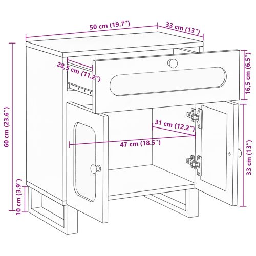 Нощен шкаф Естествен 50 x 33 x 60 см Солидно мангово дърво