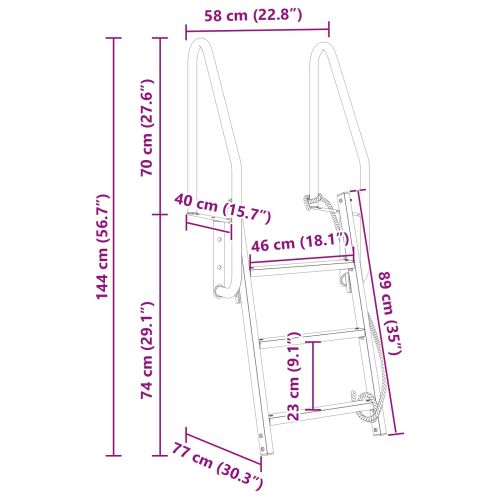 Лестница за кей с 3 стъпала Сребрист 58 x 77 x 144 см Алуминий