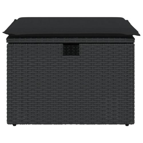 Градинска табуретка с възглавница черна 55x55x37 см полиратан