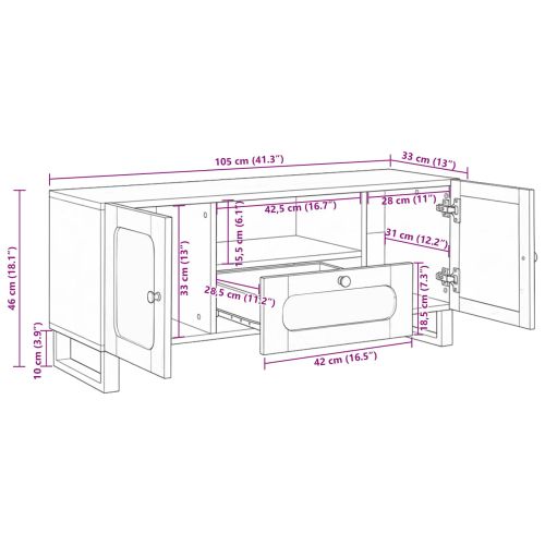 ТВ шкаф с врата Кафяво 105 x 33 x 46 см Солидно мангово дърво