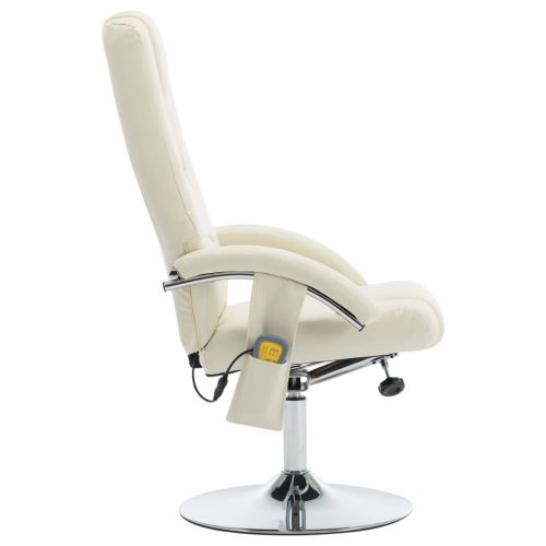 Масажен реклайнер с табуретка, кремавобял, изкуствена кожа