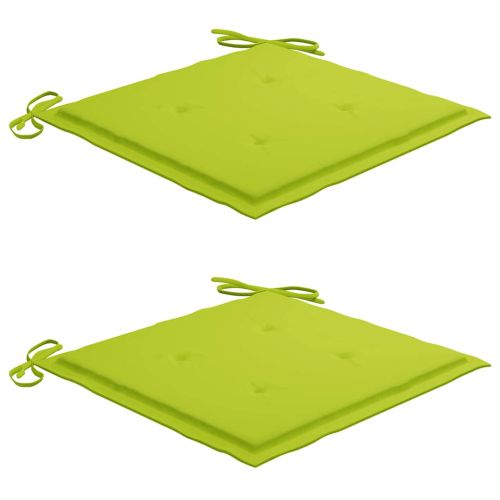 Градински столове, 2 бр, яркозелени възглавници, тик масив