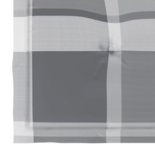 Градински столове, 8 бр, възглавници на сиво каре, тик масив