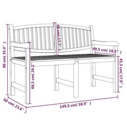 Градинска пейка, 149,5x60x90 см, тик масив