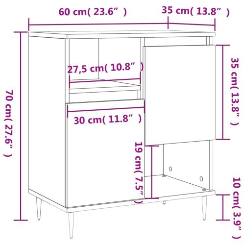 Сайдборд, бетонно сив, 60x35x70 см, инженерно дърво