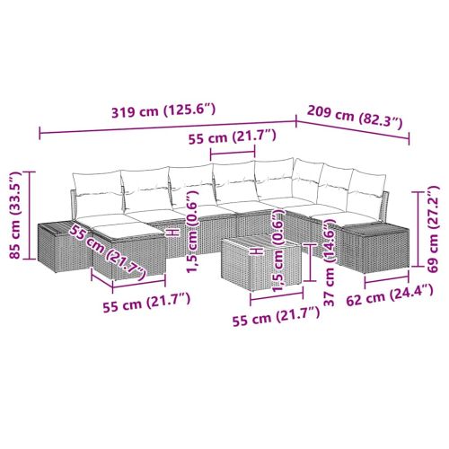 Градински Софа Комплект 9 pcs Черно
