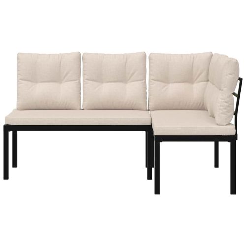 Градински пейки 2 бр с възглавници черни прахово боядисан метал