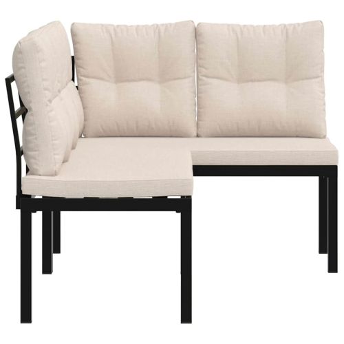 Градински пейки 2 бр с възглавници черни прахово боядисан метал