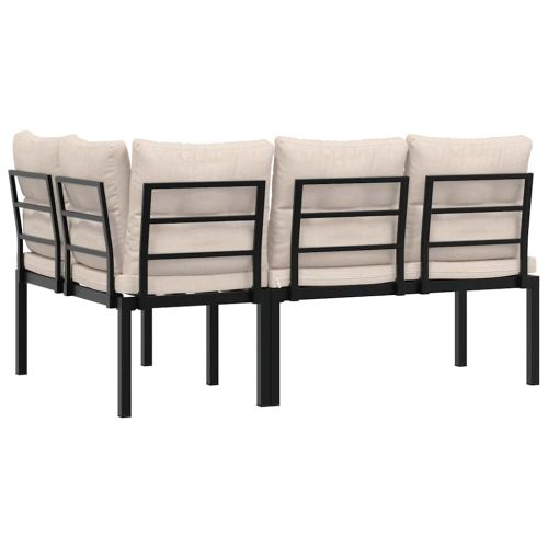 Градински пейки 2 бр с възглавници черни прахово боядисан метал