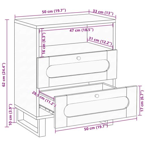 Нощен шкаф Естествен 50 x 33 x 62 см Солидно мангово дърво