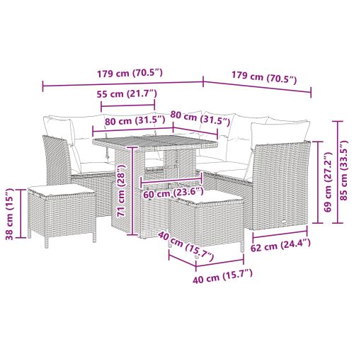 Градински Софа Комплект с възглавница 8 pcs Черно
