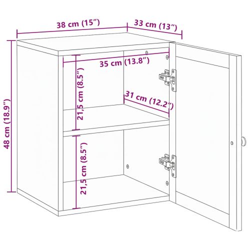 Окачен шкаф за баня с рафт с врата Кафяво 38 x 33 x 48 см