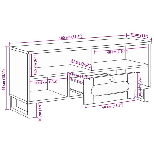 ТВ шкаф с рафт Кафяво 100 x 33 x 46 см Солидно мангово дърво