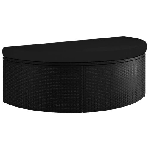 Градинско легло с чадър, полиратан, черно