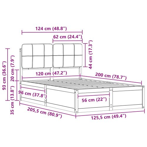 Леглова рамка с тапицирана гръбна част Таупе 120 x 200 cm