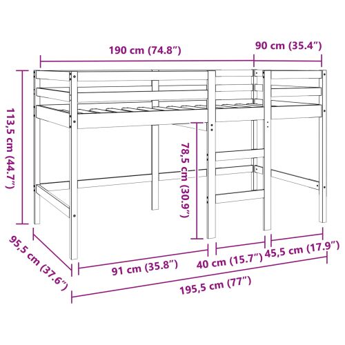 Легло на мансарда Кафяво с восъчно покритие 90 x 190 cm