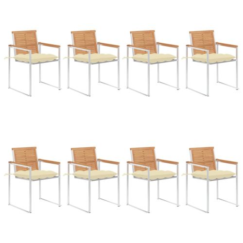 Градински столове 8 бр с възглавници тиково дърво масив