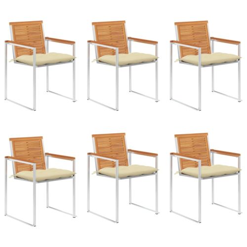 Градински столове 6 бр с възглавници масивно акациево дърво