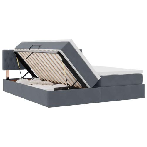 Легло С LED лентисти светлини Тъмен сив 200 x 200 cm Кадифе