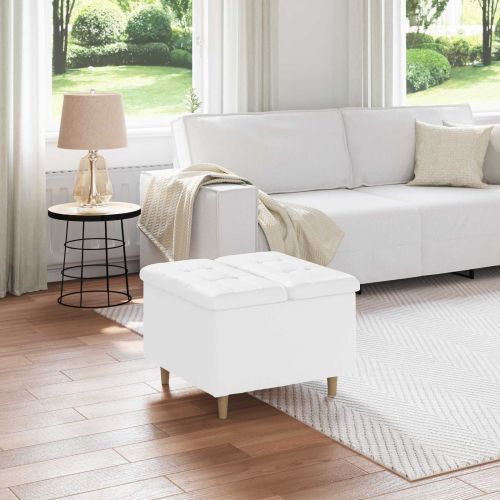 Табуретка с място за съхранение Бял 60 x 60 x 45 cm Изкуствена