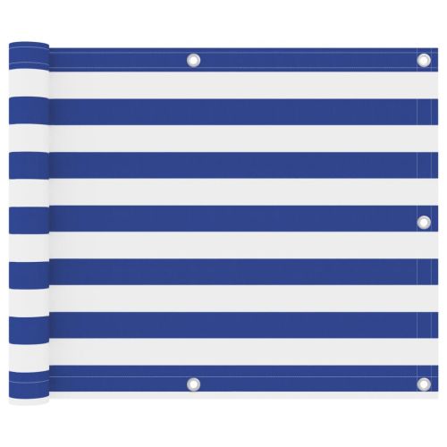 Балконски параван, бяло и синьо, 75x600 см, оксфорд плат