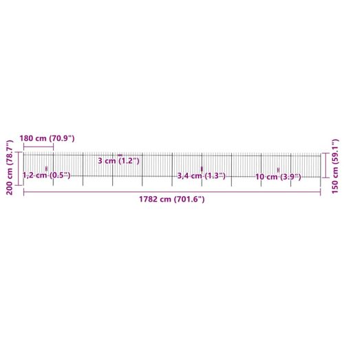 Градинска ограда с връх тип „копие“, стомана, 1781,5x150 см, черна