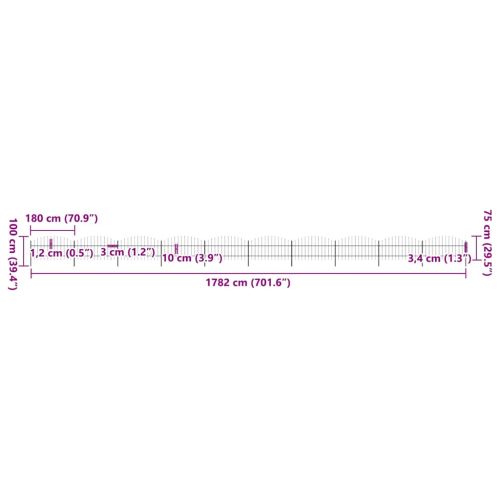 Градинска ограда с връх тип копие, стомана, 1781,5x100 см, черна