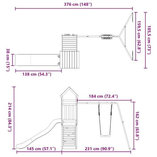 Комбинирано детско съоръжение, масивна дугласка дървесина
