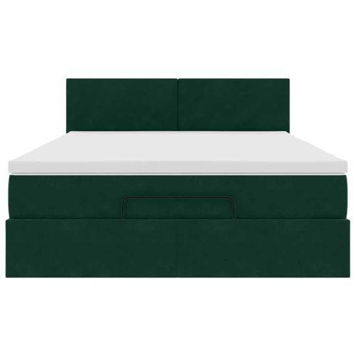 Османско легло с матрак Тъмнозелено 140x200cm кадифе