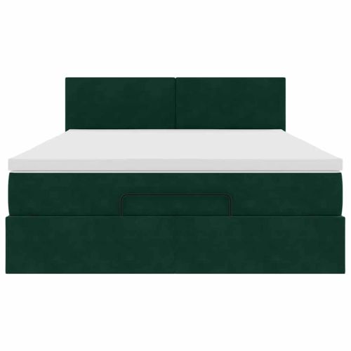 Османска легло с матрак и LED, тъмнозелено, 140x200 см, кадифе