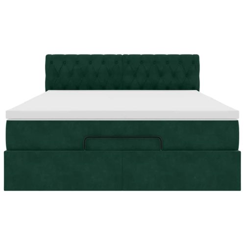 Османска легло с матрак и LED, тъмнозелено, 140x200 см, кадифе