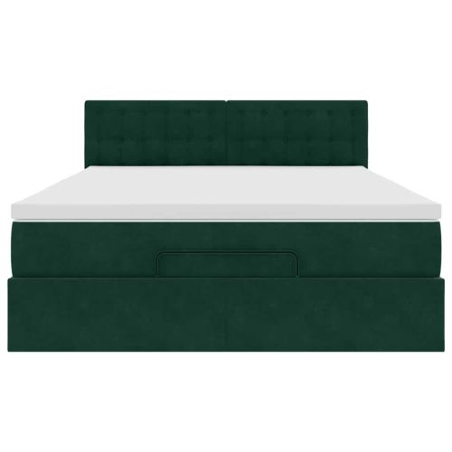 Османска легло с матрак и LED, тъмнозелено, 140x200 см, кадифе