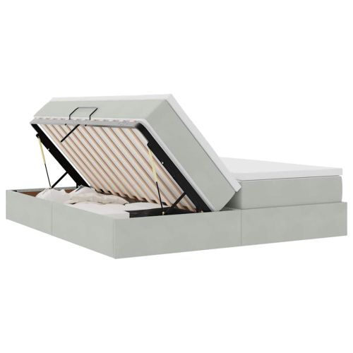 Легло с място за съхранение и матрак Светлосиво 200 x 200 cm
