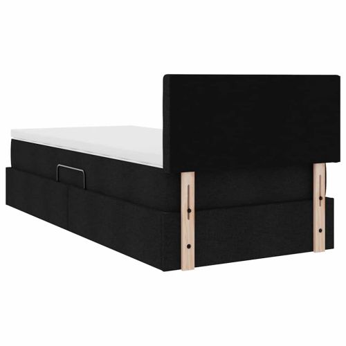 Легло с място за съхранение и LED Черно 90 x 200 cm текстил