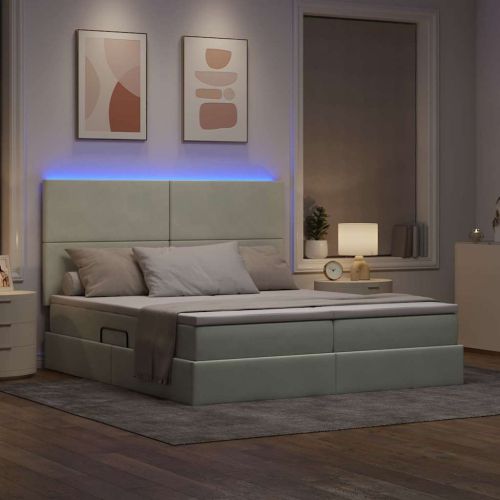 Легло С LED лентисти светлини Светлосиво 200 x 200 cm Кадифе