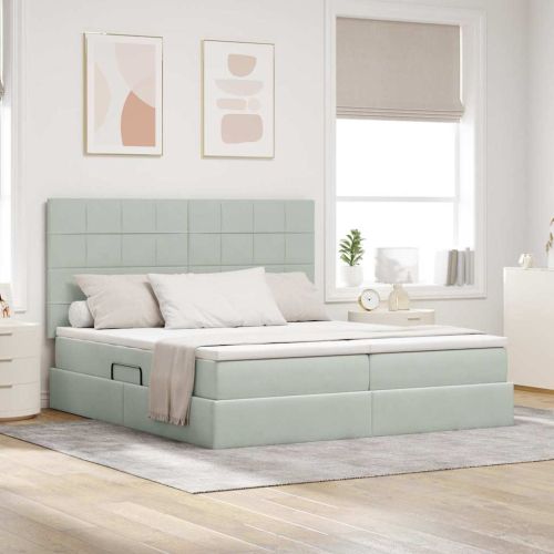 Легло С LED лентисти светлини Светлосиво 200 x 200 cm Кадифе