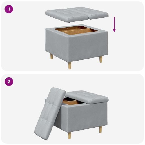 Табуретка с място за съхранение Светлосиво текстил