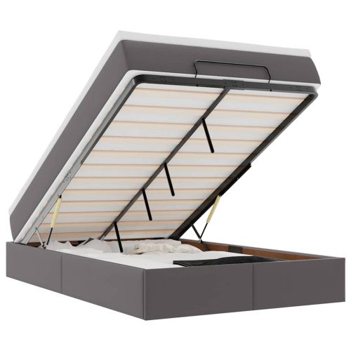 Османска легло с матрак, сиво, 120x200 см, изкуствена кожа