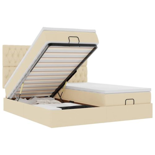 Османска легло с матраци, кремаво, 160x200 см, плат