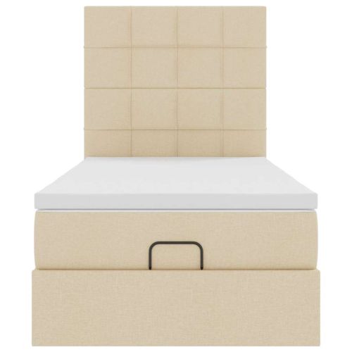 Османска легло с матрак и LED, кремаво, 90x190 см, плат