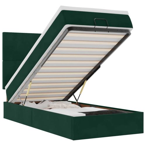 Османска легло с матраци и LED, тъмнозелено, 90x190 см, кадифе