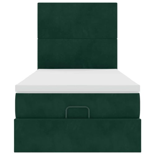 Османска легло с матраци и LED, тъмнозелено, 90x190 см, кадифе