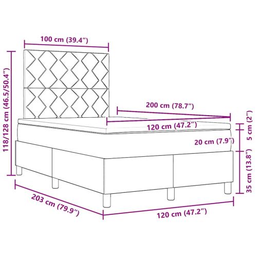Легло с пружинирана основа с матрак Черно 120 x 200 cm текстил